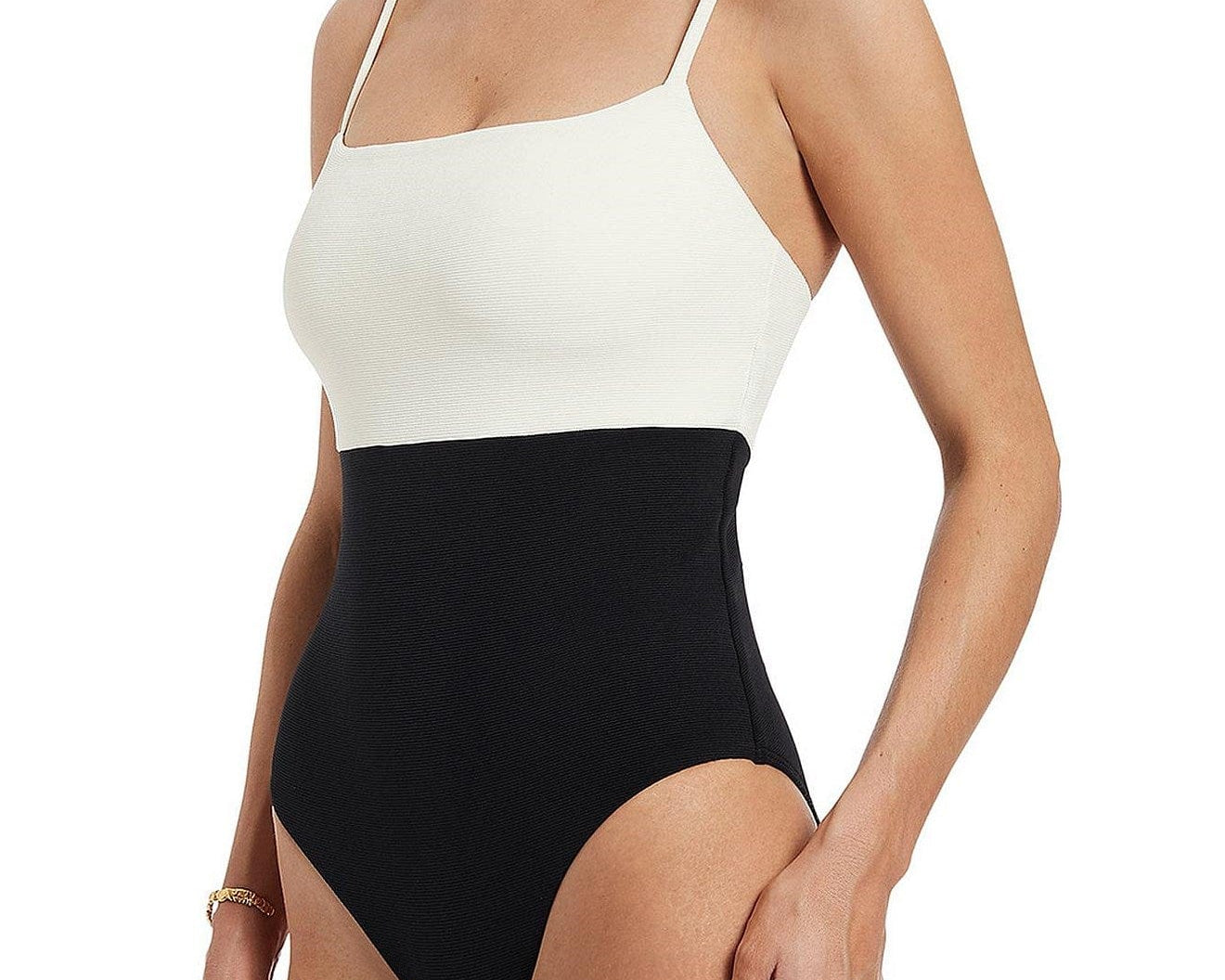 Jets Jets Versa Rib Minimal Tank One Piece - Black/ Cream Jets Versa Rib Minimal Tank One Piece - Black/ Cream Splash Swimwear One Pieces