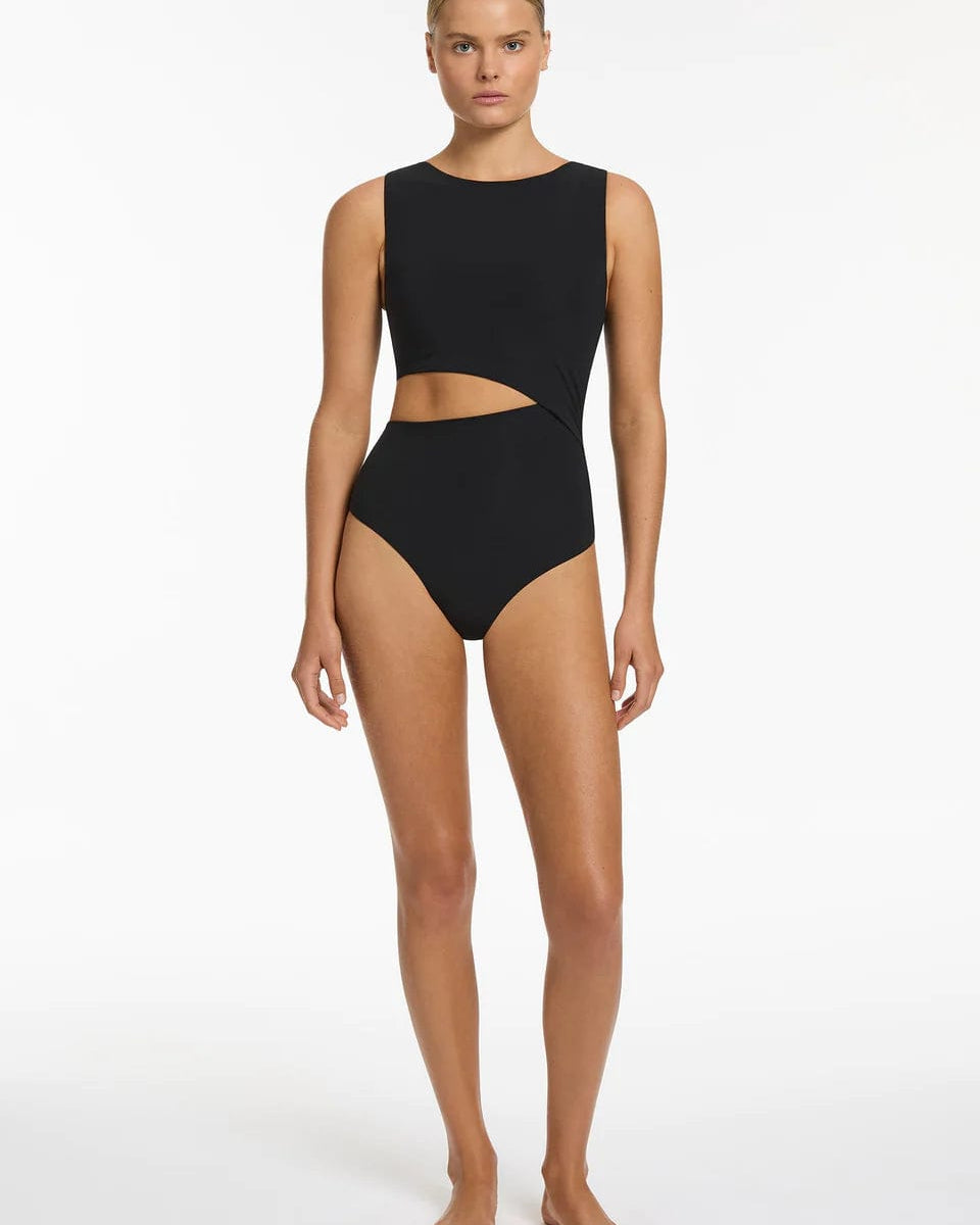Jets Jetset Cut Out Tank One Piece - Black Splash Swimwear One Pieces