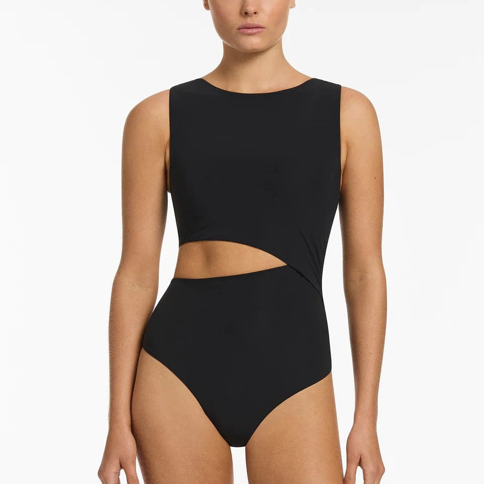 Jets Jetset Cut Out Tank One Piece - Black Splash Swimwear One Pieces