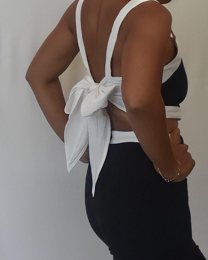 Just JoDesign Linen Tie Back Jumpsuit - Blk/Wht Splash Swimwear