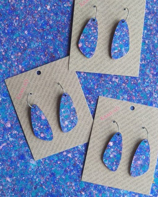 Kami-So Oval Recycled Paper Earrings - Large Splash Swimwear Blue Speckle 1000018349