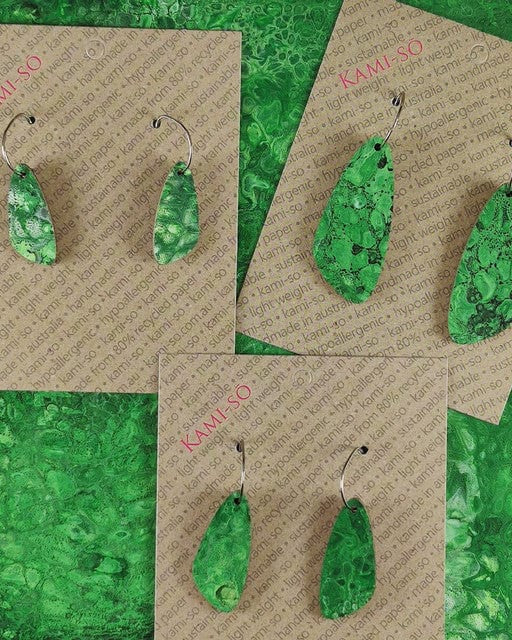 Kami-So SOV230036A Emerald Green Oval Recycled Paper Earrings - Large