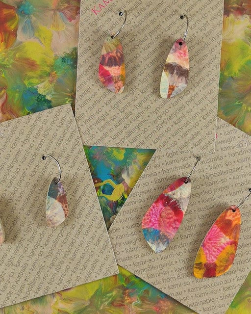 Kami-So Multicolour 2 Oval Recycled Paper Earrings - Large