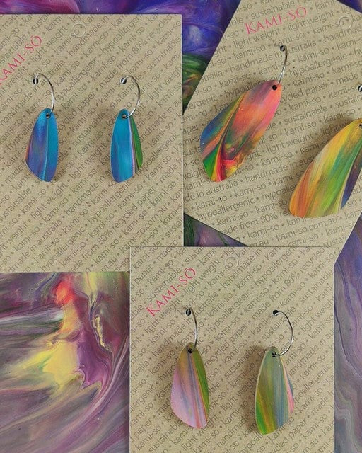 Kami-So SOV230025A Multicolour Oval Recycled Paper Earrings - Large