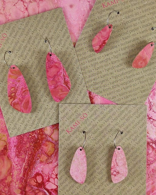 Kami-So SOV230037A Pink & Red Oval Recycled Paper Earrings - Large