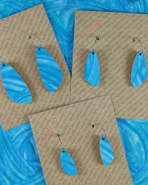 Kami-So Oval Recycled Paper Earrings - Medium Splash Swimwear Blue Swipe 1000018366