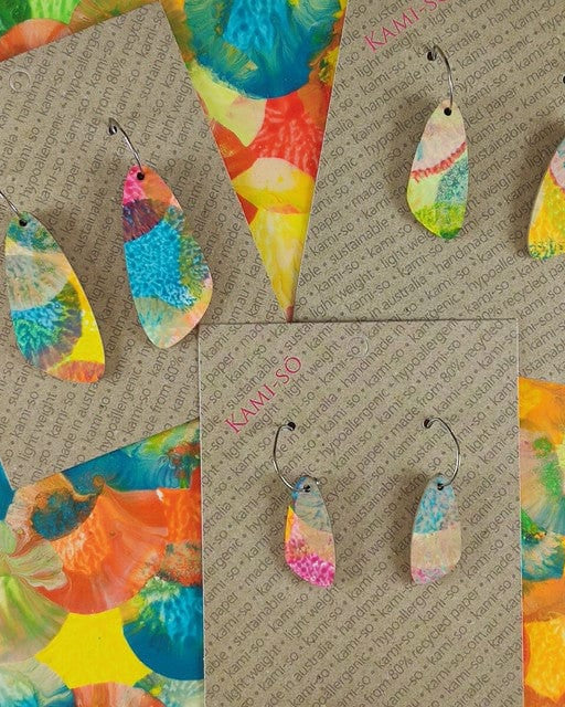 Kami-So Oval Recycled Paper Earrings - Medium SOV230030B Splash Swimwear Bright Multicolour 1000018368