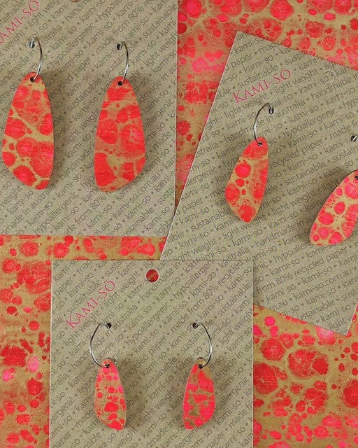Kami-So Oval Recycled Paper Earrings - Medium SOV230040B Splash Swimwear Red & Gold Crackle 1000018372