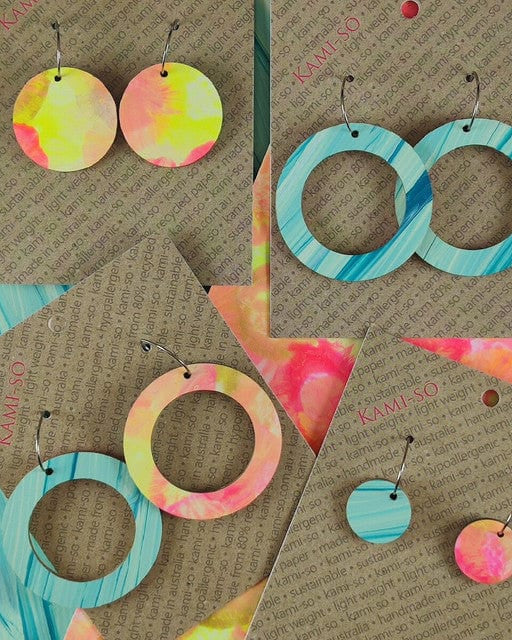 Kami-So Reversible Circle Hoop Recycled Paper Earrings Moe Moe Van Gogh Almond Blossoms Pippi Hoop Earrings