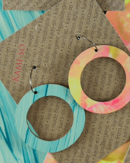 Kami-So Reversible Circle Hoop Recycled Paper Earrings Moe Moe Van Gogh Almond Blossoms Pippi Hoop Earrings Splash Swimwear Yellow & Pink Multicolour/Blue Stripes 1000018310