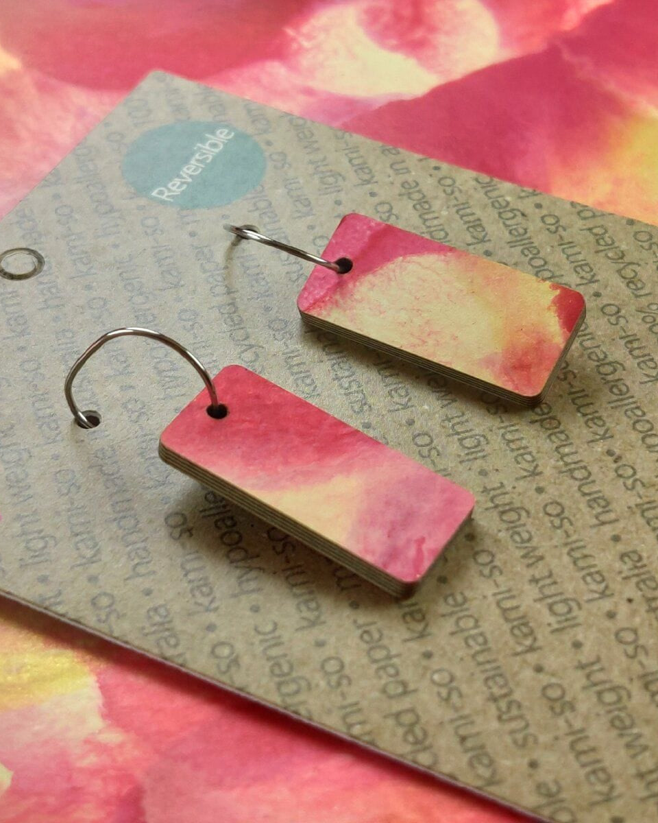 Kami-So Reversible Rectangle Hoop Recycled Paper Earrings Reversible Rectangle Hoop Recycled Paper Earrings Splash Swimwear
