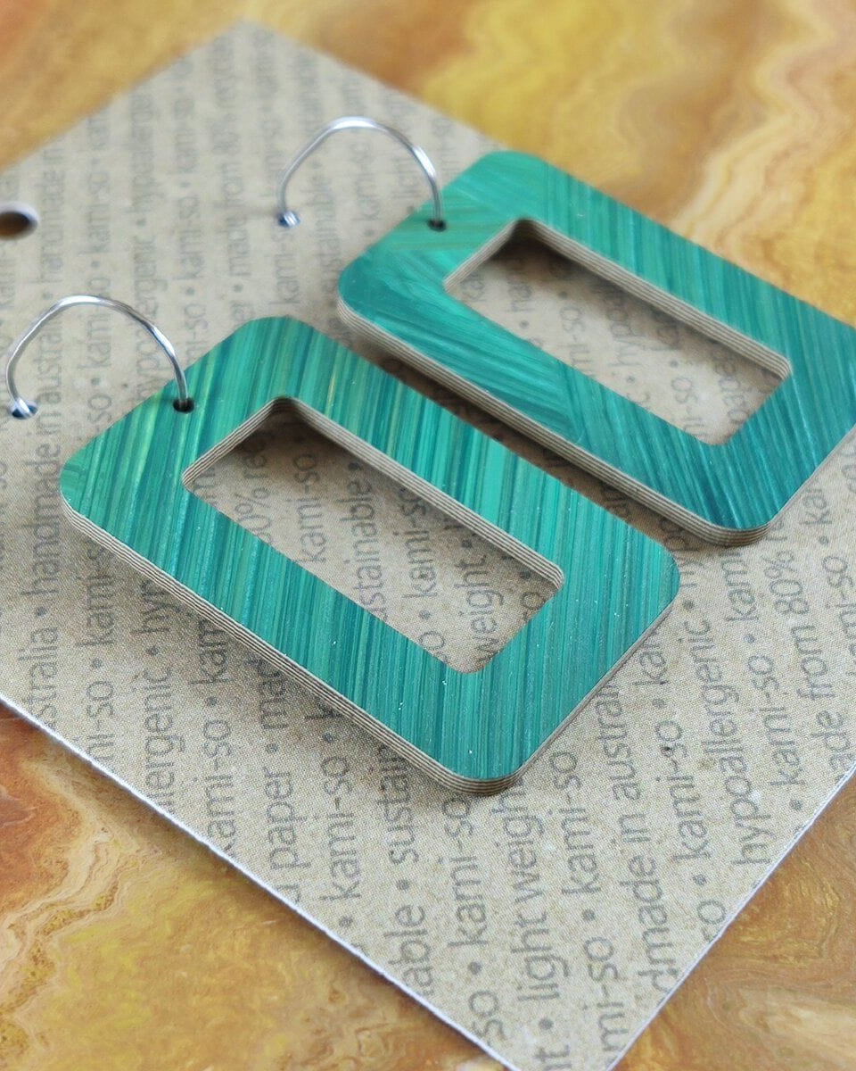 Kami-So Reversible Rectangle Hoop Recycled Paper Earrings Reversible Rectangle Hoop Recycled Paper Earrings Splash Swimwear