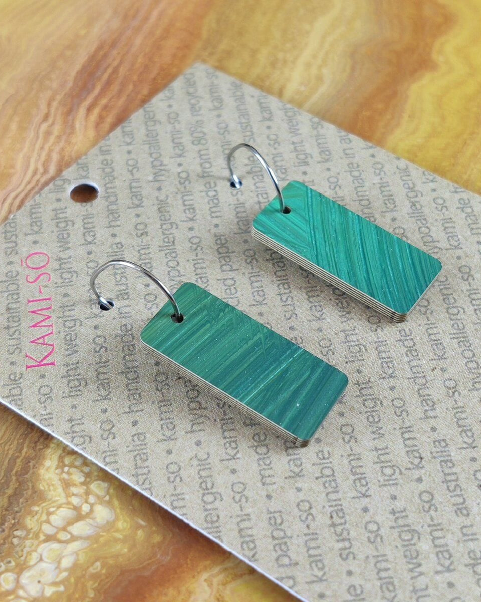 Kami-So Reversible Rectangle Hoop Recycled Paper Earrings Reversible Rectangle Hoop Recycled Paper Earrings Splash Swimwear