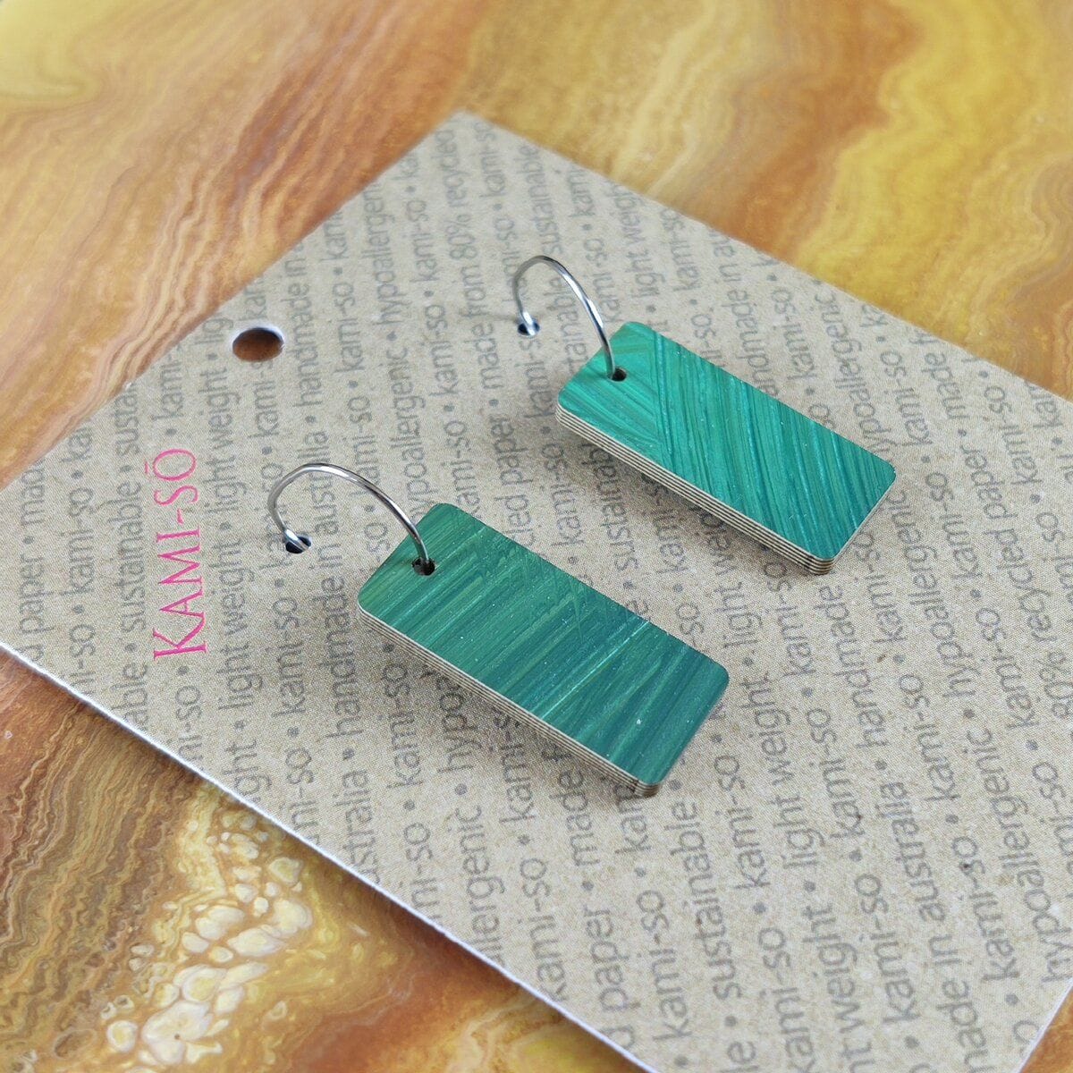 Kami-So Reversible Rectangle Hoop Recycled Paper Earrings Reversible Rectangle Hoop Recycled Paper Earrings Splash Swimwear