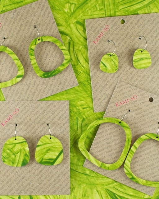 Kami-So Square Recycled Paper Earrings - Large Hoop Splash Swimwear Bamboo Green Thick Swipe 1000018378