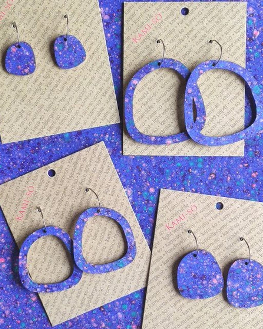 Kami-So Square Recycled Paper Earrings - Large Hoop Splash Swimwear Blue Speckle 1000018375