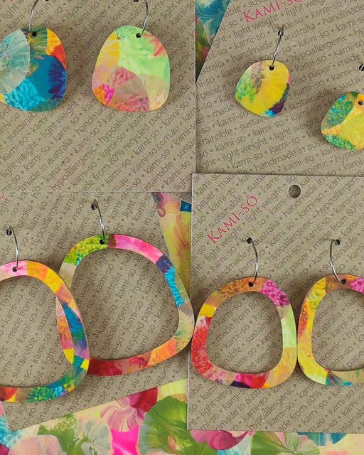 Kami-So Square Recycled Paper Earrings - Large Hoop Splash Swimwear Bright Multicolor 1000018379