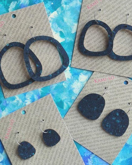 Kami-So Square Recycled Paper Earrings - Large Hoop SSQ210005A Square Recycled Paper Earrings - Large Hoop Splash Swimwear Dark Blue & Black 1000020609