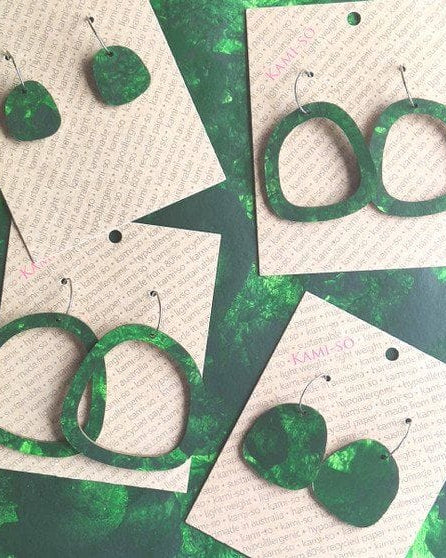Kami-So Square Recycled Paper Earrings - Large Hoop SSQ210006A Square Recycled Paper Earrings - Large Hoop Splash Swimwear Dark Green 1000020608