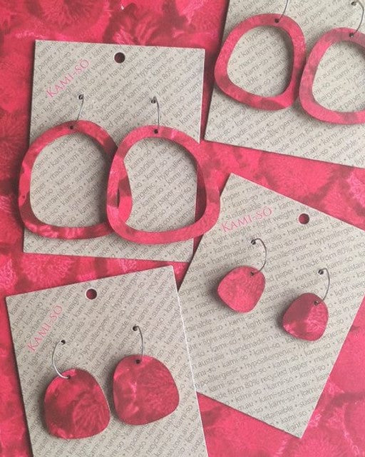 Kami-So Square Recycled Paper Earrings - Large Hoop Splash Swimwear Dark Red 1000018374