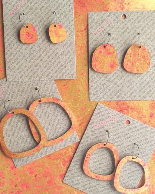 Kami-So Square Recycled Paper Earrings - Large Hoop SSQ210003A Splash Swimwear Gold & Red 1000018373