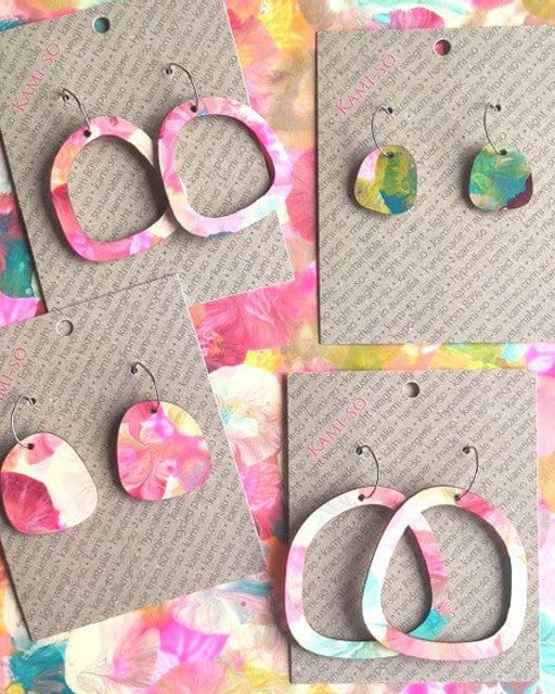 Kami-So Square Recycled Paper Earrings - Large Hoop Splash Swimwear Light Multicolour 1000018377
