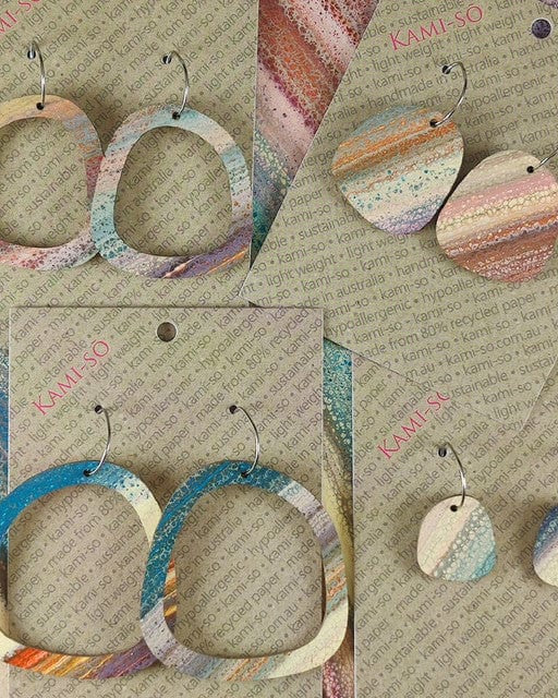 Kami-So Square Recycled Paper Earrings - Large Hoop Splash Swimwear Multicolour Swipe 1000018380