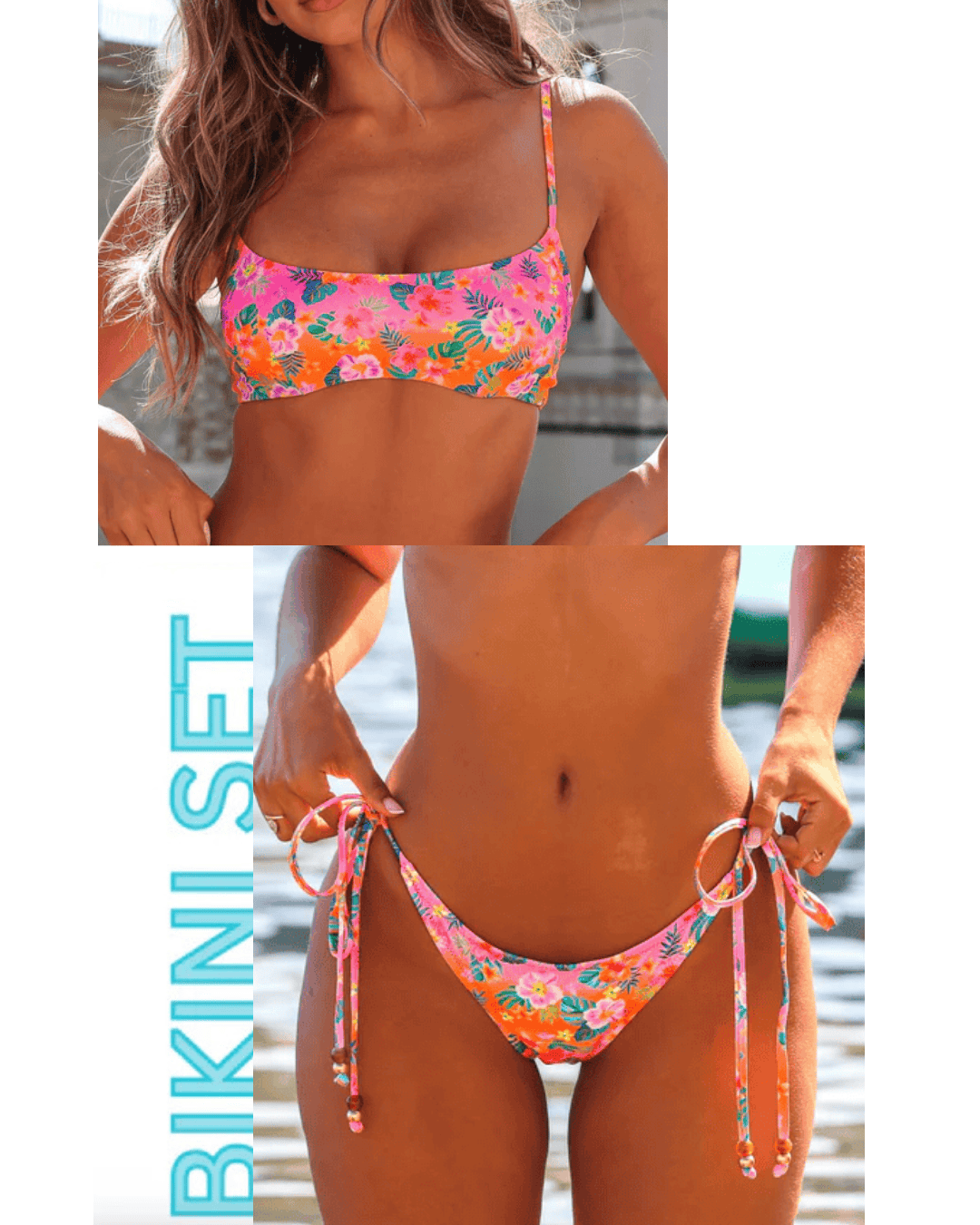 Kulani Kinis Kulani Kinis Invisible Underwire Crop Bikini Top & Full Coverage Tie Bikini Bottom - Summer Glow Kulani Kinis Invisible Underwire Crop Bikini Top & Full Coverage Tie Bikini Bottom - Summer Glow Splash Swimwear Bikini Set Small