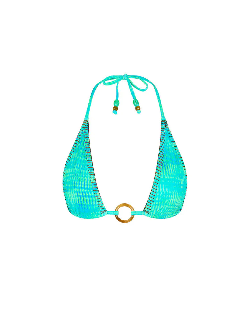 Kulani Kinis Kulani Kinis Lace Stitch Ring Halter Bikini Top - Summer Seas Kulani Kinis Lace Stitch Ring Halter Bikini Top - Summer Seas Splash Swimwear Bikini Tops