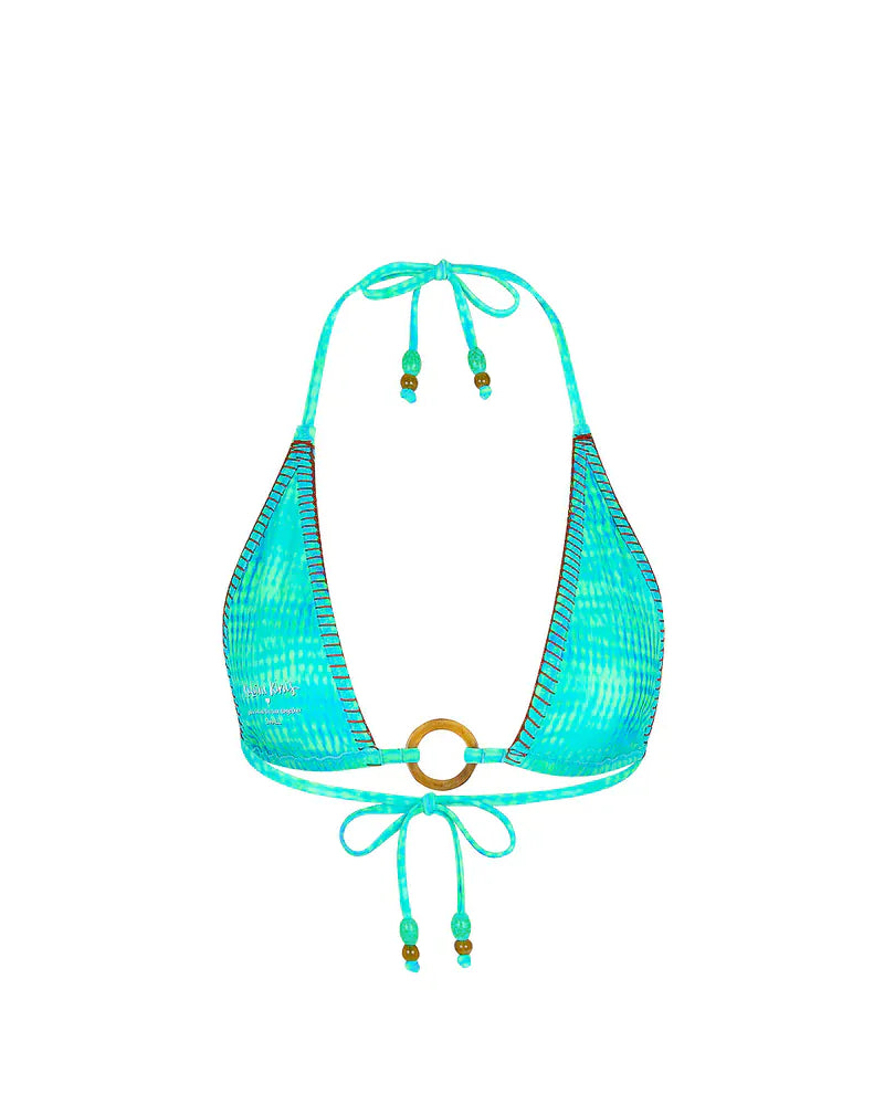 Kulani Kinis Kulani Kinis Lace Stitch Ring Halter Bikini Top - Summer Seas Kulani Kinis Lace Stitch Ring Halter Bikini Top - Summer Seas Splash Swimwear Bikini Tops