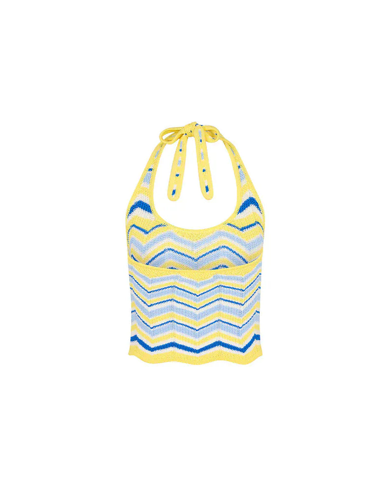 Kulani Kinis Kulani Kinis Lemon Daze Chevron Knit Halter Tank Top Kulani Kinis Lemon Daze Chevron Knit Halter Tank Top Splash Swimwear Clothing Top