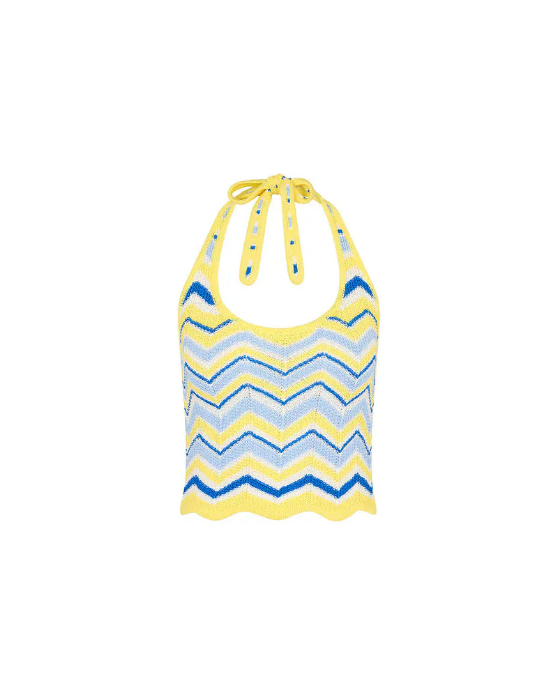 Kulani Kinis Kulani Kinis Lemon Daze Chevron Knit Halter Tank Top Kulani Kinis Lemon Daze Chevron Knit Halter Tank Top Splash Swimwear Clothing Top