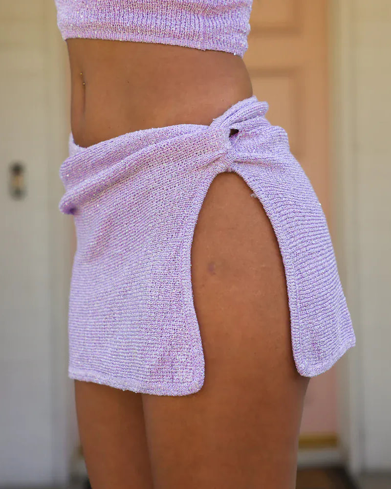 Kulani Kinis Kulani Kinis Lilac Glimmer Mini Twist Knit Sarong Skirt Kulani Kinis Lilac Glimmer Mini Twist Knit Sarong Skirt Splash Swimwear Skirts