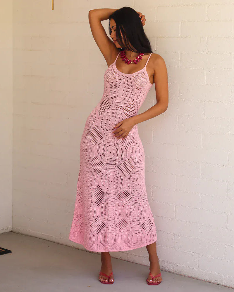 Kulani Kinis Kulani Kinis Pocket Pink Crochet Lace Knit Maxi Dress Kulani Kinis Pocket Pink Crochet Lace Knit Maxi Dress Splash Swimwear Dresses