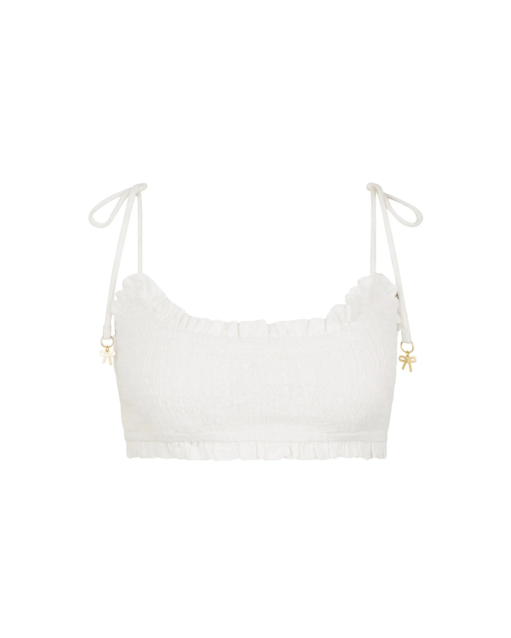 Kulani Kinis Kulani Kinis Ruffle Shirred Tie Crop - White Kulani Kinis Ruffle Shirred Tie Crop - White Splash Swimwear Tops