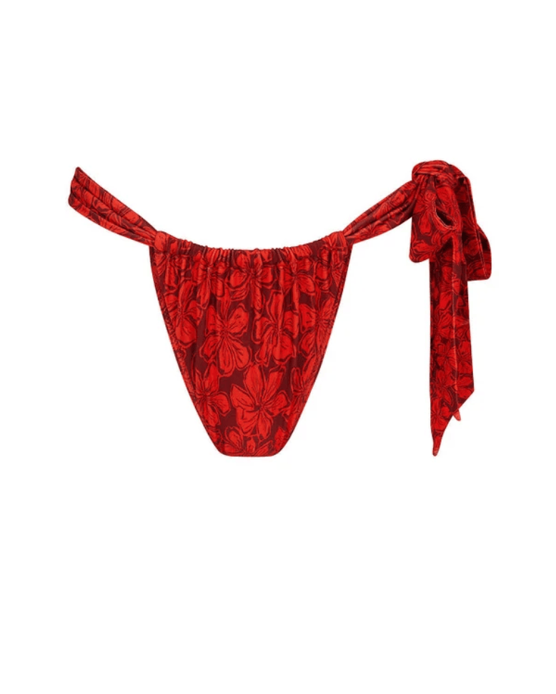 Kulani Kinis Kulani Kinis Soft Tie Ruched Thong Bikini Bottom - Sassy Sangria BOT287 Kulani Kinis Soft Tie Ruched Thong Bikini Bottom - Sassy Sangria Splash Swimwear Bikini Bottoms XS