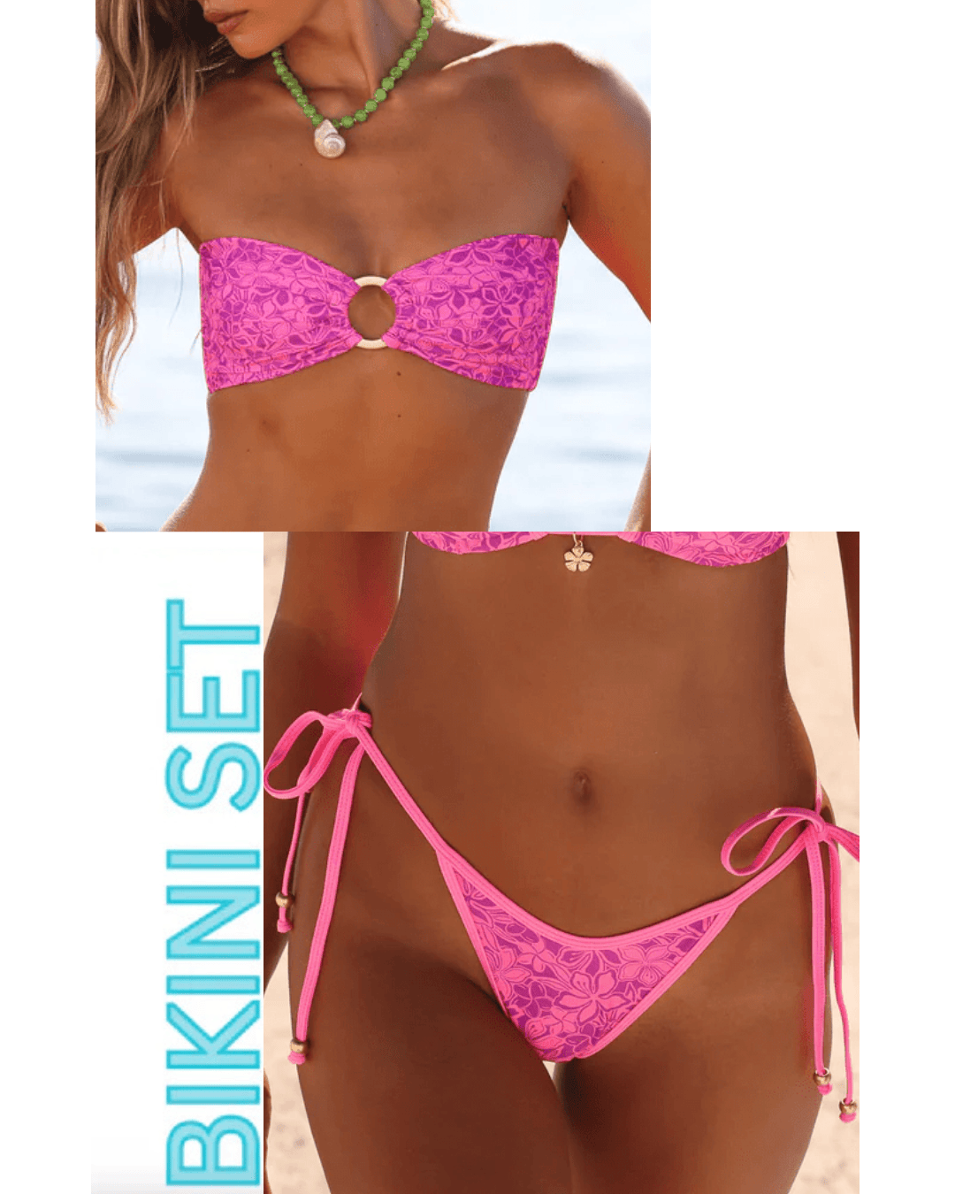 Kulani Kinis Kulani Kinis Strapless Bandeau Bikini Top & Dipped Cheeky Tie Bikini Bottom - Bubble Berry Kulani Kinis Strapless Bandeau Bikini Top & Dipped Cheeky Tie Bikini Bottom - Bubble Berry Splash Swimwear Bikini Set Extra small