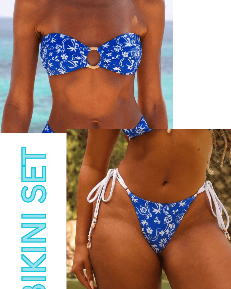 Kulani Kinis Kulani Kinis Strapless Bandeau Bikini Top & Thong Tie Side Bikini Bottom Bikini Set - Surfside Kulani Kinis Strapless Bandeau Bikini Top & Thong Tie Side Bikini Bottom Bikini Set - Surfside Splash Swimwear Bikini Set M 1000028606