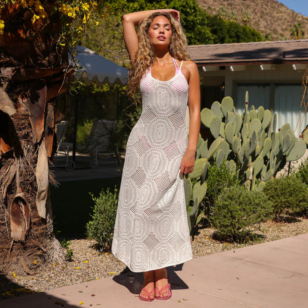 Kulani Kinis Kulani Kinis Whipped White Crochet Lace Knit Maxi Dress Kulani Kinis Whipped White Crochet Lace Knit Maxi Dress Splash Swimwear Dresses