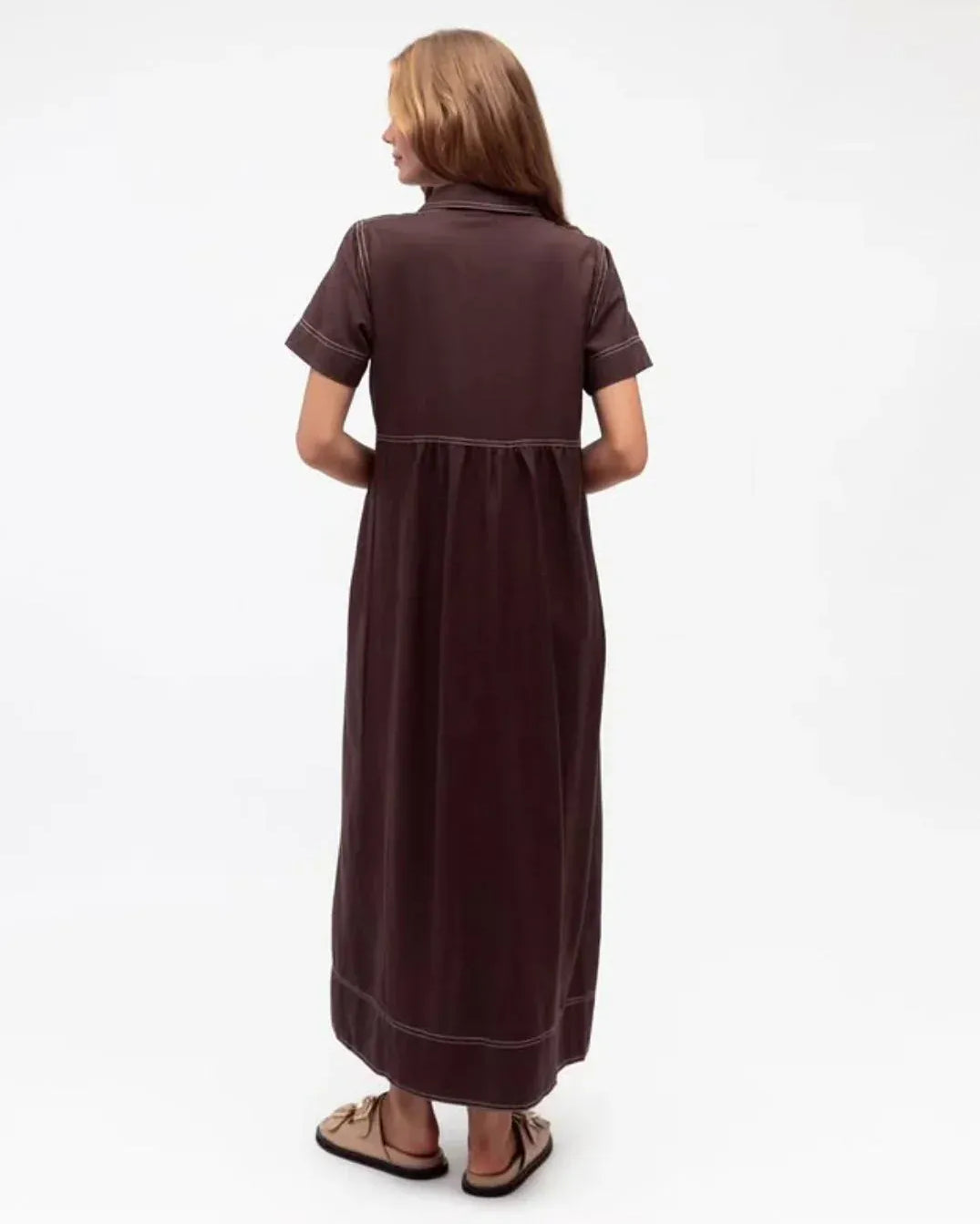 Label of Love Label Of Love Contrast Stitch Midi Dress - Chocolate Label Of Love Contrast Stitch Midi Dress - Chocolate Splash Swimwear Dresses