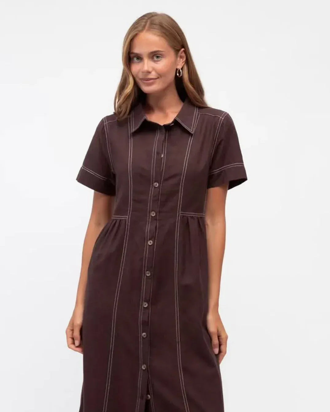 Label of Love Label Of Love Contrast Stitch Midi Dress - Chocolate Label Of Love Contrast Stitch Midi Dress - Chocolate Splash Swimwear Dresses