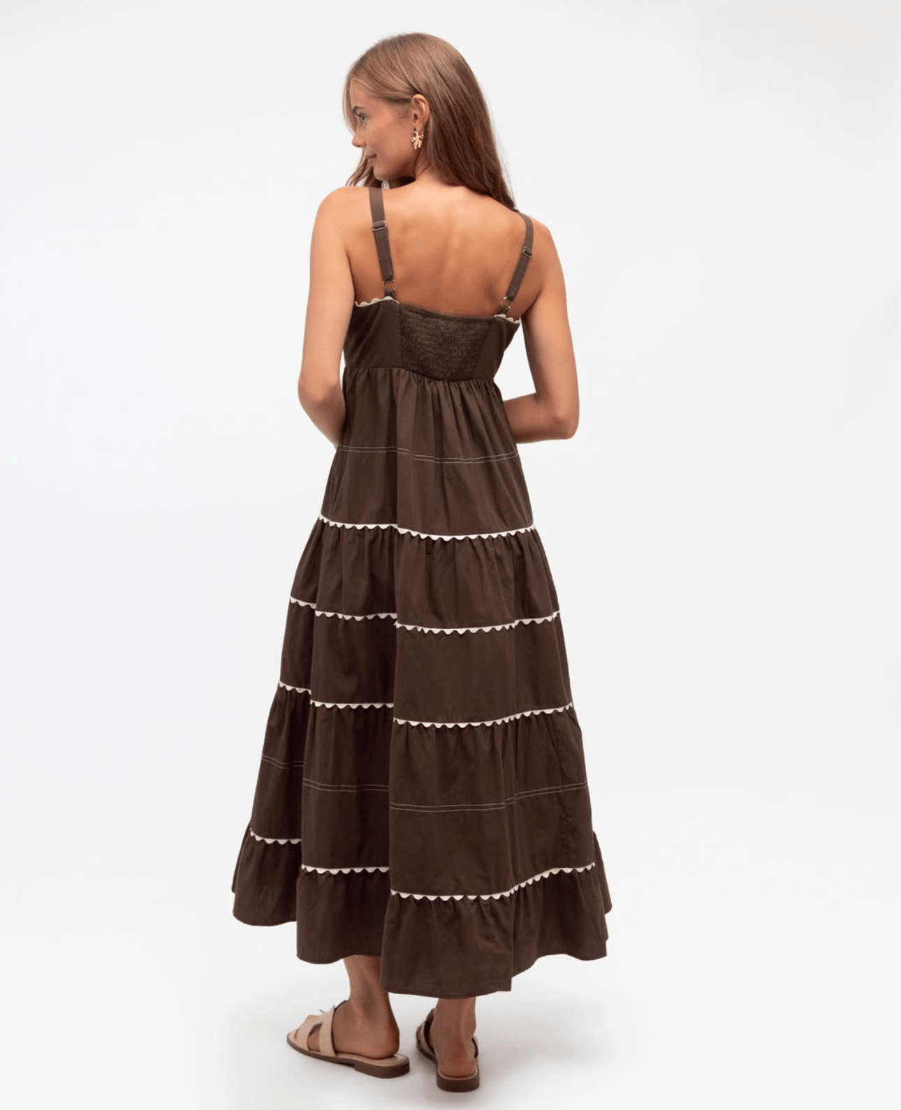 Label of Love Label Of Love Tiered Contrast Trim Maxi - Chocolate Label Of Love Tiered Contrast Trim Maxi - Chocolate Splash Swimwear Dresses