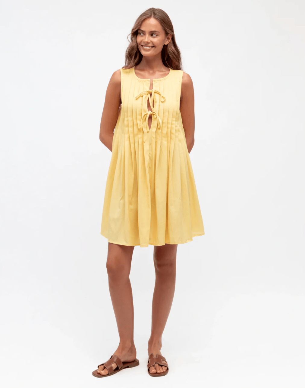 Label of Love Paper Heart Pleated Short Dress PH11989-3 Paper Heart Pleated Short Dress Splash Swimwear Tops Butter / 6 9852998707611