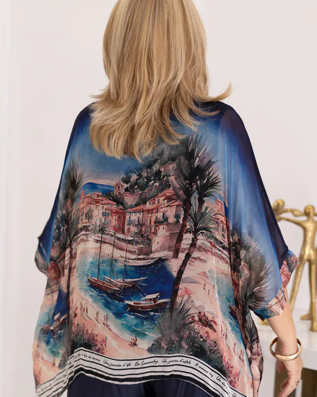 LaSofia La Sofia Gabriella Batwing Silk Top - Italian Riviera VLST722 LaSofia La Sofia Gabriella Batwing Silk Top - Sanctuary Green Splash Swimwear Clothing Top One size 9343064257050