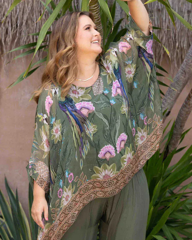 LaSofia La Sofia Gabriella Batwing Silk Top - Sanctuary Green VLST722 (1003) La Sofia Gabriella Batwing Silk Top - Sanctuary Green Splash Swimwear One size 9343064257852