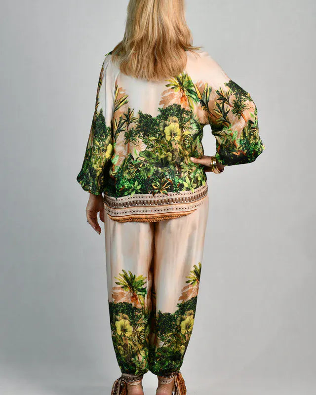 LaSofia La Sofia Lisa Silk Pant W/ Tie - Ivory Rainforest La Sofia Lisa Silk Pant W/ Tie - Ivory Rainforest Splash Swimwear Pants