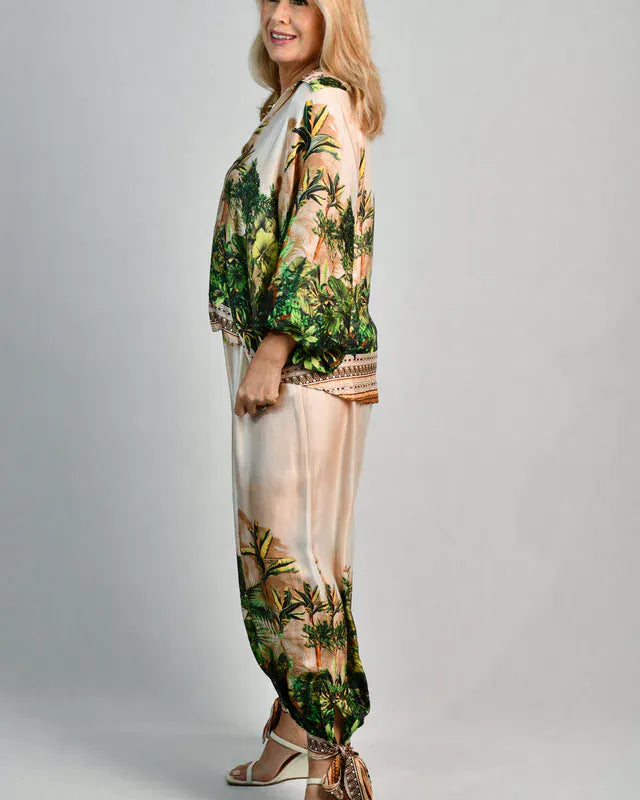 LaSofia La Sofia Lisa Silk Pant W/ Tie - Ivory Rainforest La Sofia Lisa Silk Pant W/ Tie - Ivory Rainforest Splash Swimwear Pants