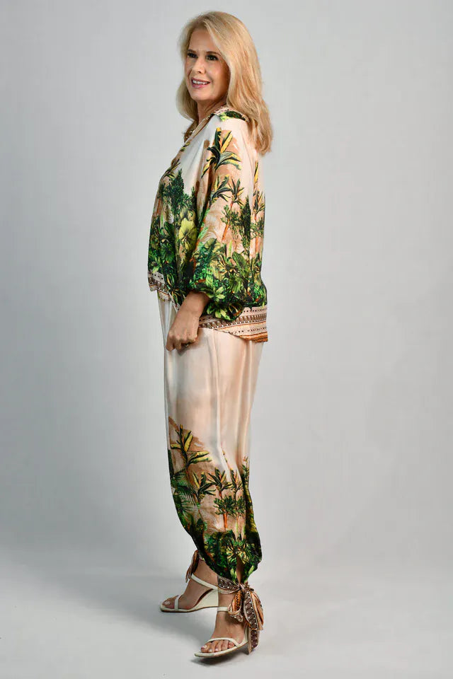 LaSofia La Sofia Lisa Silk Pant W/ Tie - Ivory Rainforest La Sofia Lisa Silk Pant W/ Tie - Ivory Rainforest Splash Swimwear Pants