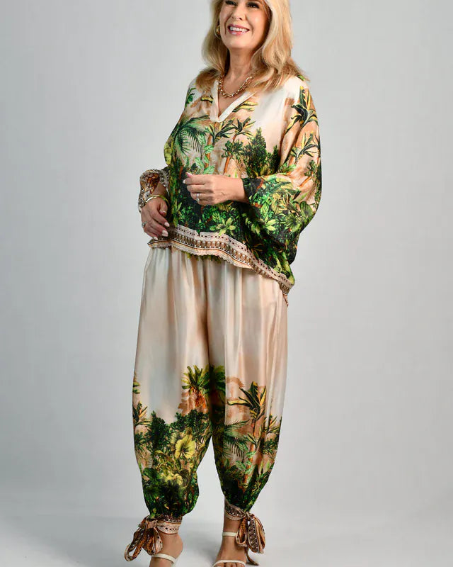 LaSofia La Sofia Lisa Silk Pant W/ Tie - Ivory Rainforest La Sofia Lisa Silk Pant W/ Tie - Ivory Rainforest Splash Swimwear Pants