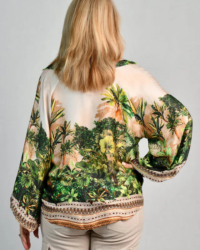 LaSofia La Sofia Madam Silk Top - Ivory Rainforest La Sofia Madam Silk Top - Ivory Rainforest Splash Swimwear Clothing Top
